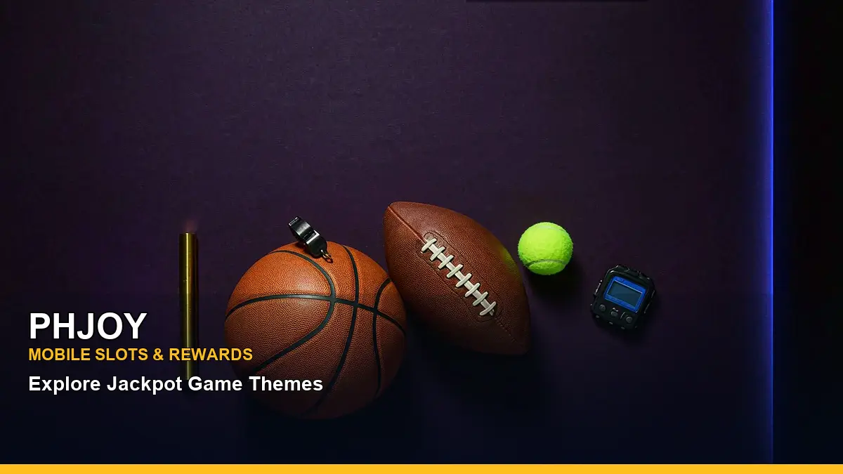 PHJOY online sports betting featuring a Philippine casino game interface with a equipment flatlay composition