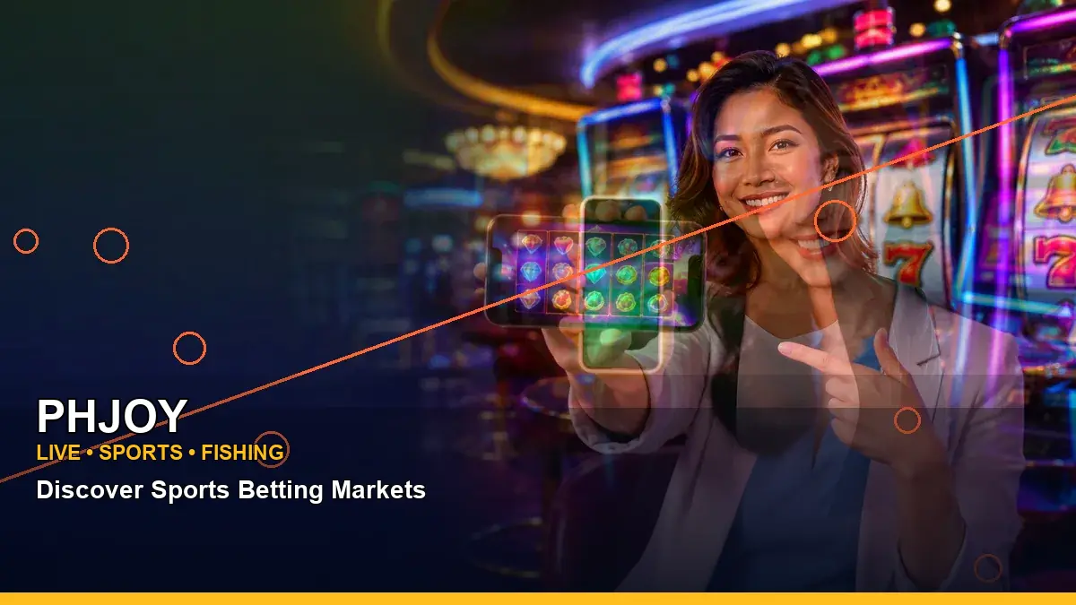 PHJOY reels casino bonus games featuring an adult Filipina casino host with a wide-action composition