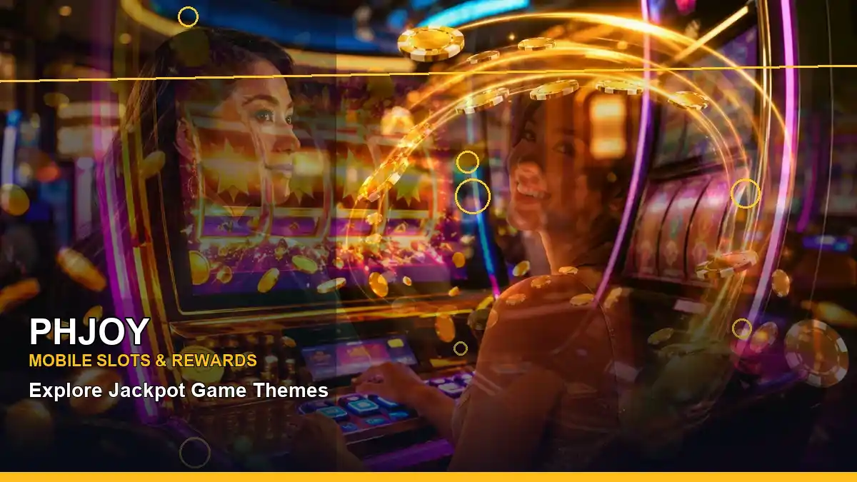PHJOY lucky reels online slot games featuring an adult Filipina casino host with a left-diagonal composition